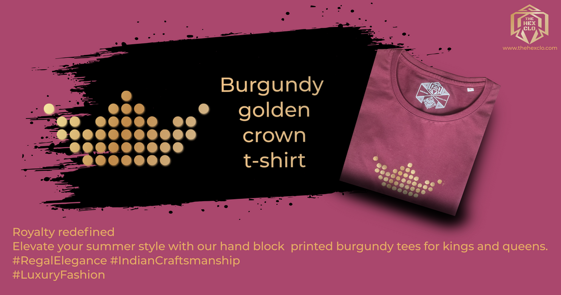 Crowned in Royalty: Burgundy T-shirts Hand-Printed with Regal Crown