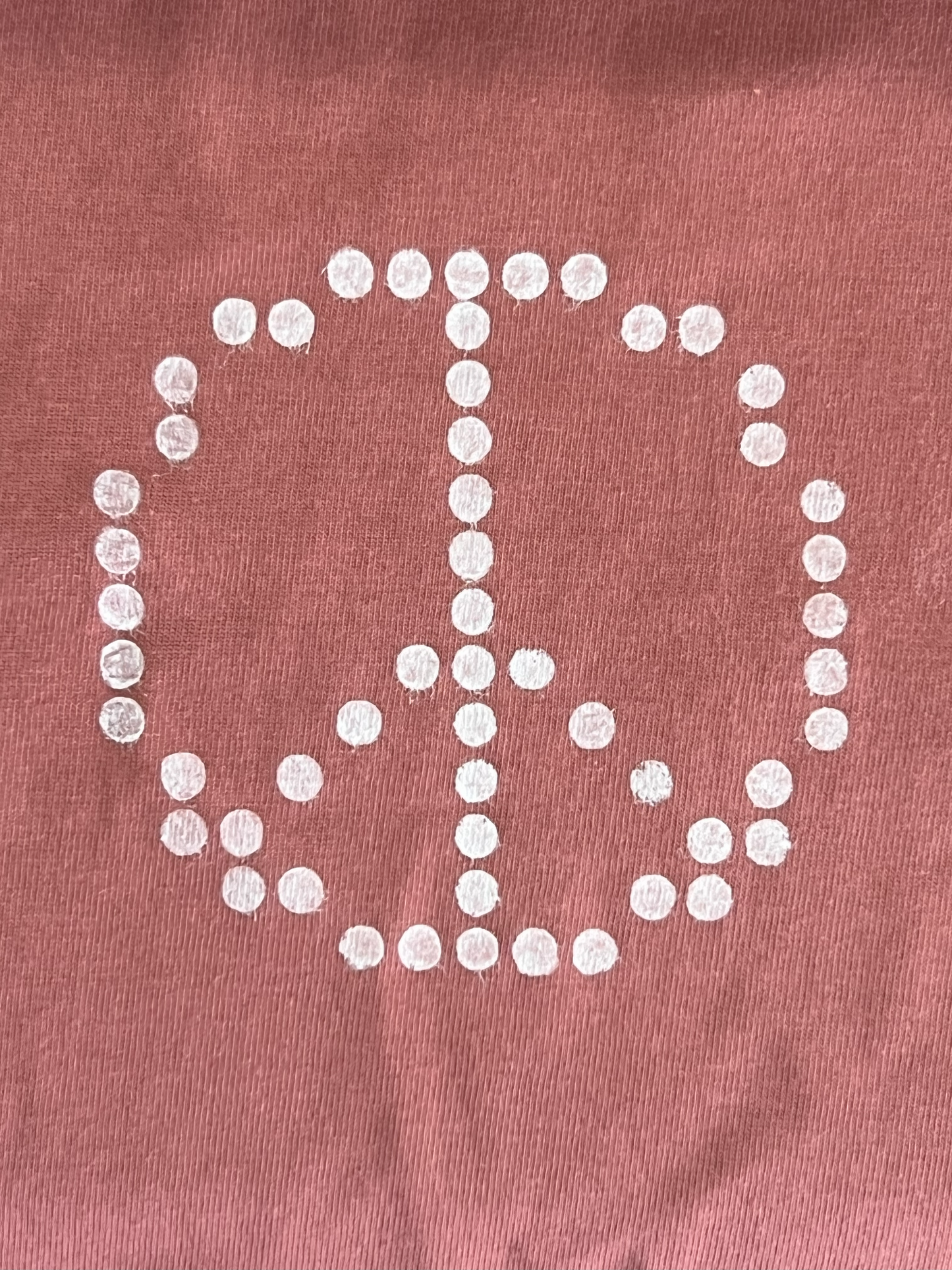 Salmon Pink Tee with Hand-Printed Silver Peace Design