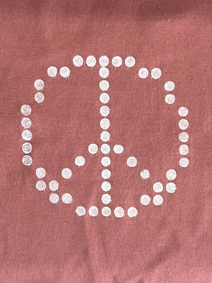 Salmon Pink Tee with Hand-Printed Silver Peace Design