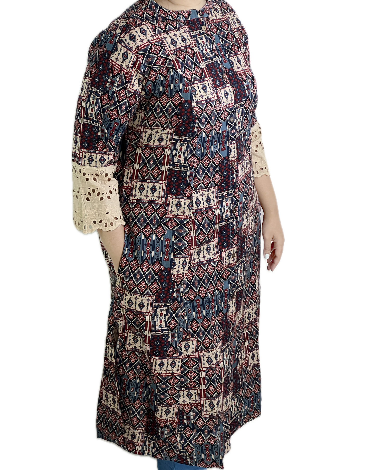 Multi color geometric printed Long cotton Kurti