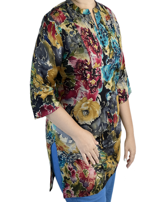 Multi color floral short kurti