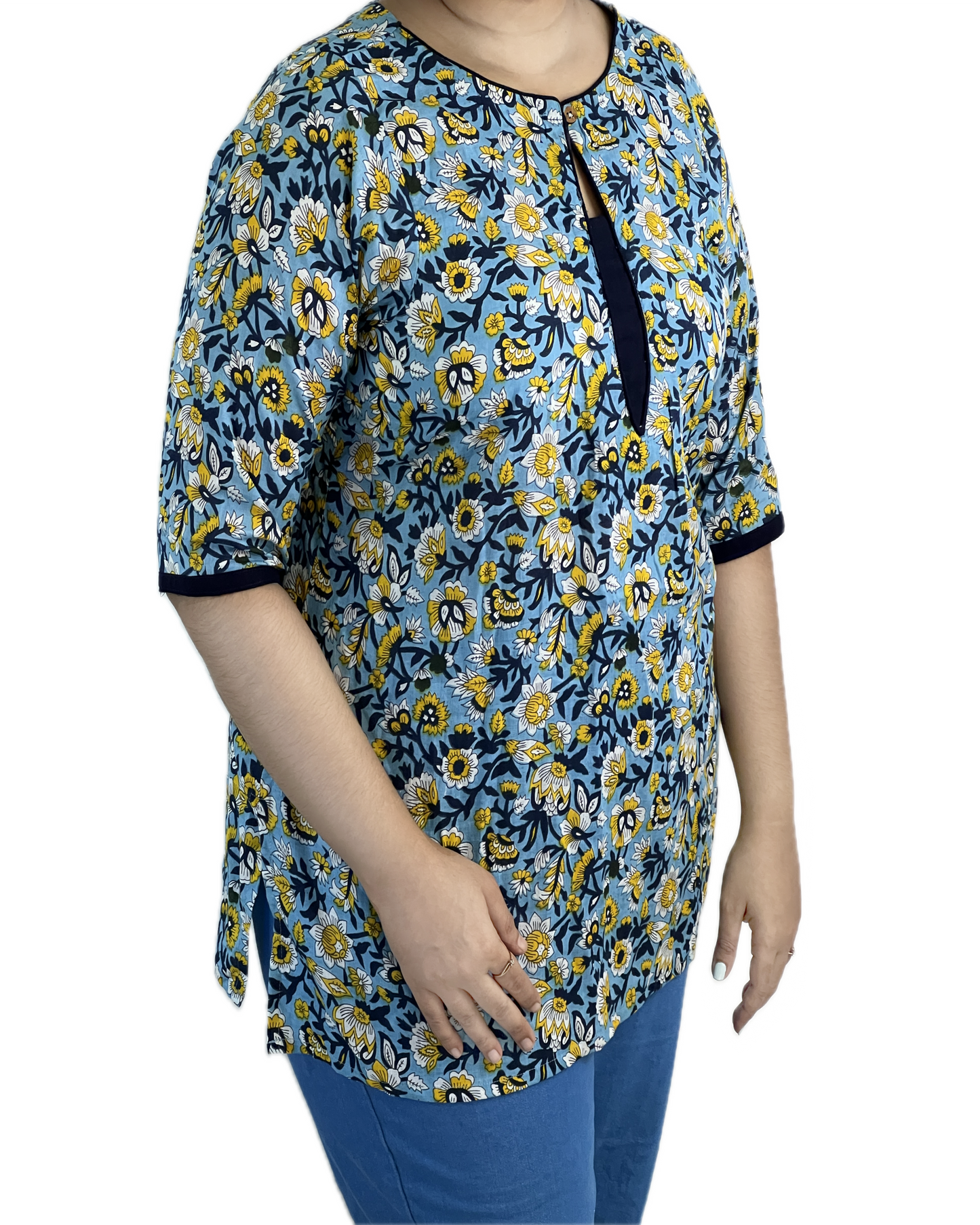 Blue floral short kurti