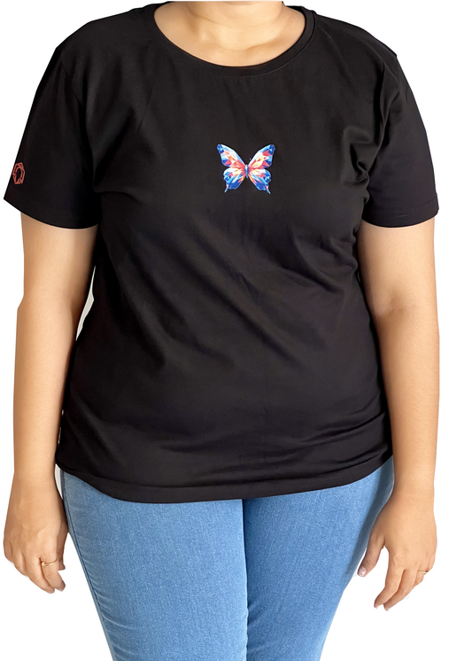 Abstract Butterfly Design T-Shirt for Women, 100% Cotton