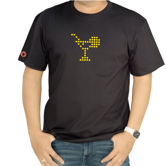 Oversized Black T-Shirt with Yellow Dotted Chill Drink Symbol