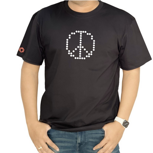 Oversized Black T-Shirt with Dotted Peace Symbol