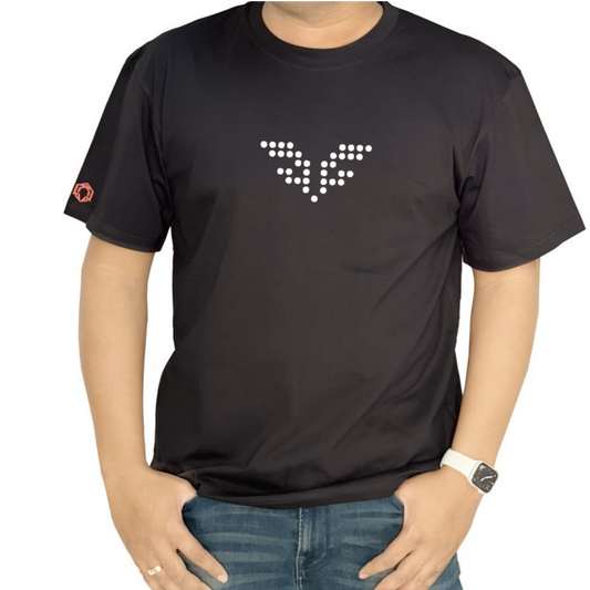 Oversized Black T-Shirt with Dotted Wing symbol