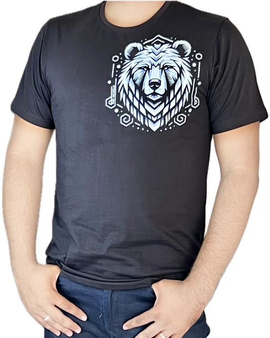 Grizzly Bear Graphic Print Black T-Shirt, 100% Cotton: THE HEXCLO