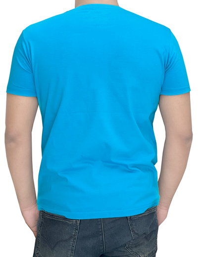 Turquoise Blue Tee with Hand-Printed Lemonade Design