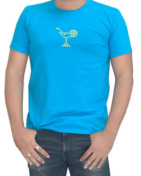 Turquoise Blue Tee with Hand-Printed Lemonade Design
