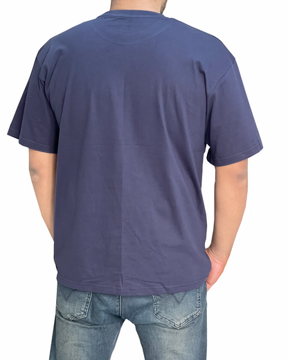 Navy Oversized Cotton T-shirt with Print, HEX Design, 100% Cotton