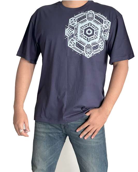 Navy Oversized Cotton T-shirt with Print, HEX Design, 100% Cotton