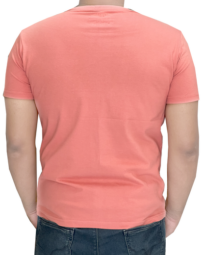Salmon Pink Tee with Hand-Printed Silver Peace Design
