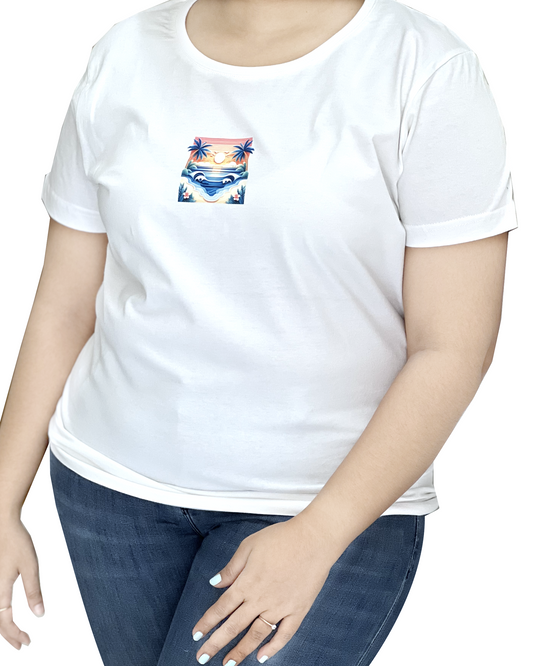 Beach Design T-Shirt for Women, 100% Cotton
